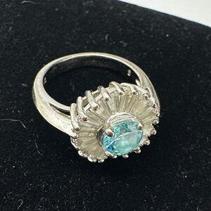 Vintage NVC Nataliya V Collister Silver Tone Blue Clear CZ Halo Size 8 Ring